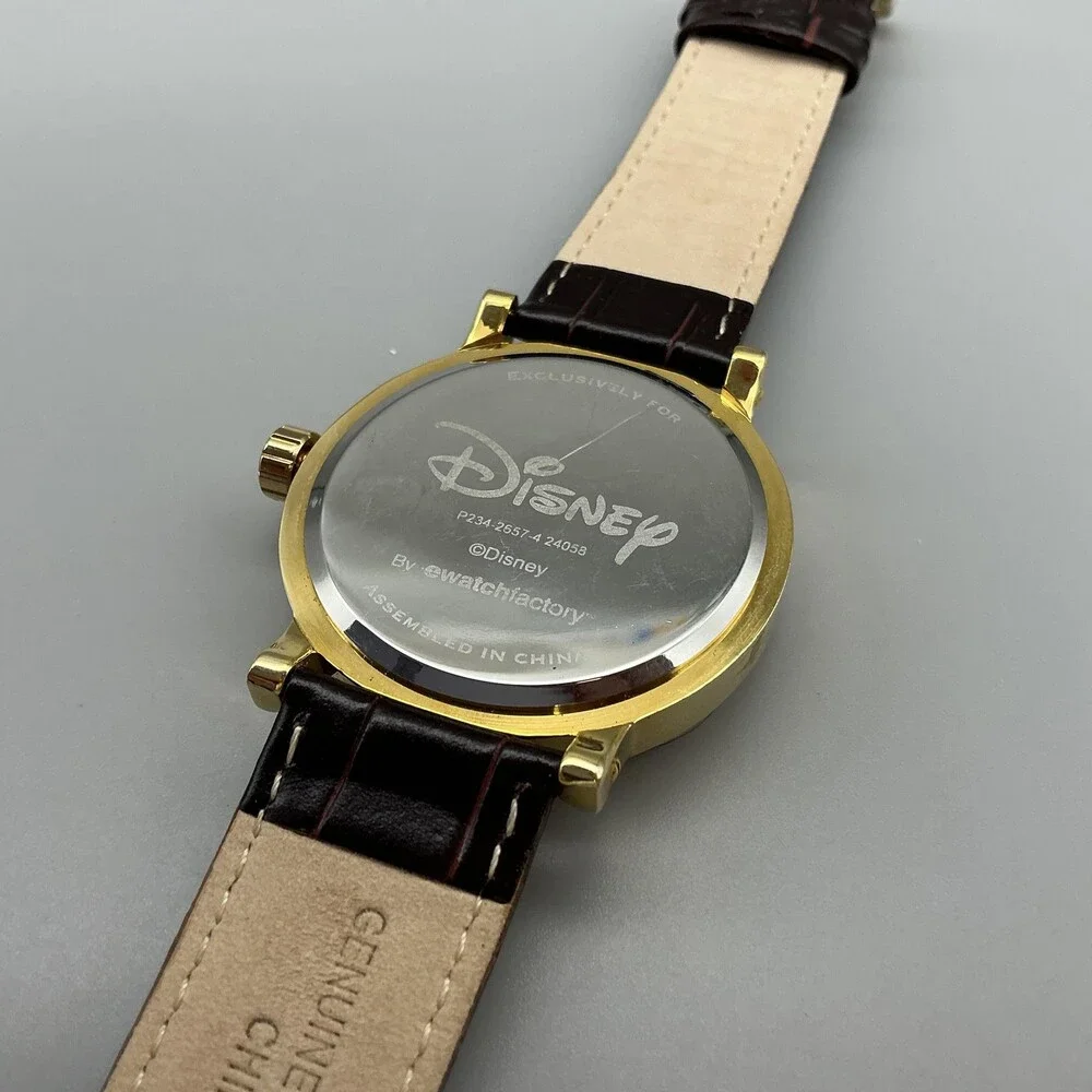Disney Mickey Mouse Men Watch 43mm Gold Tone Brown Leather P234.85574.4 New Batt